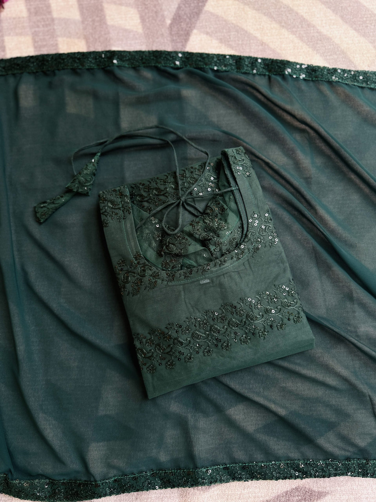 Dark green sequins embroidered kurta in Georgette Net – Kurta Set by Dharvi by Rachana