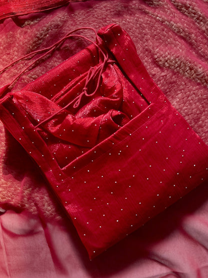 Red viscose tissue kurti set
