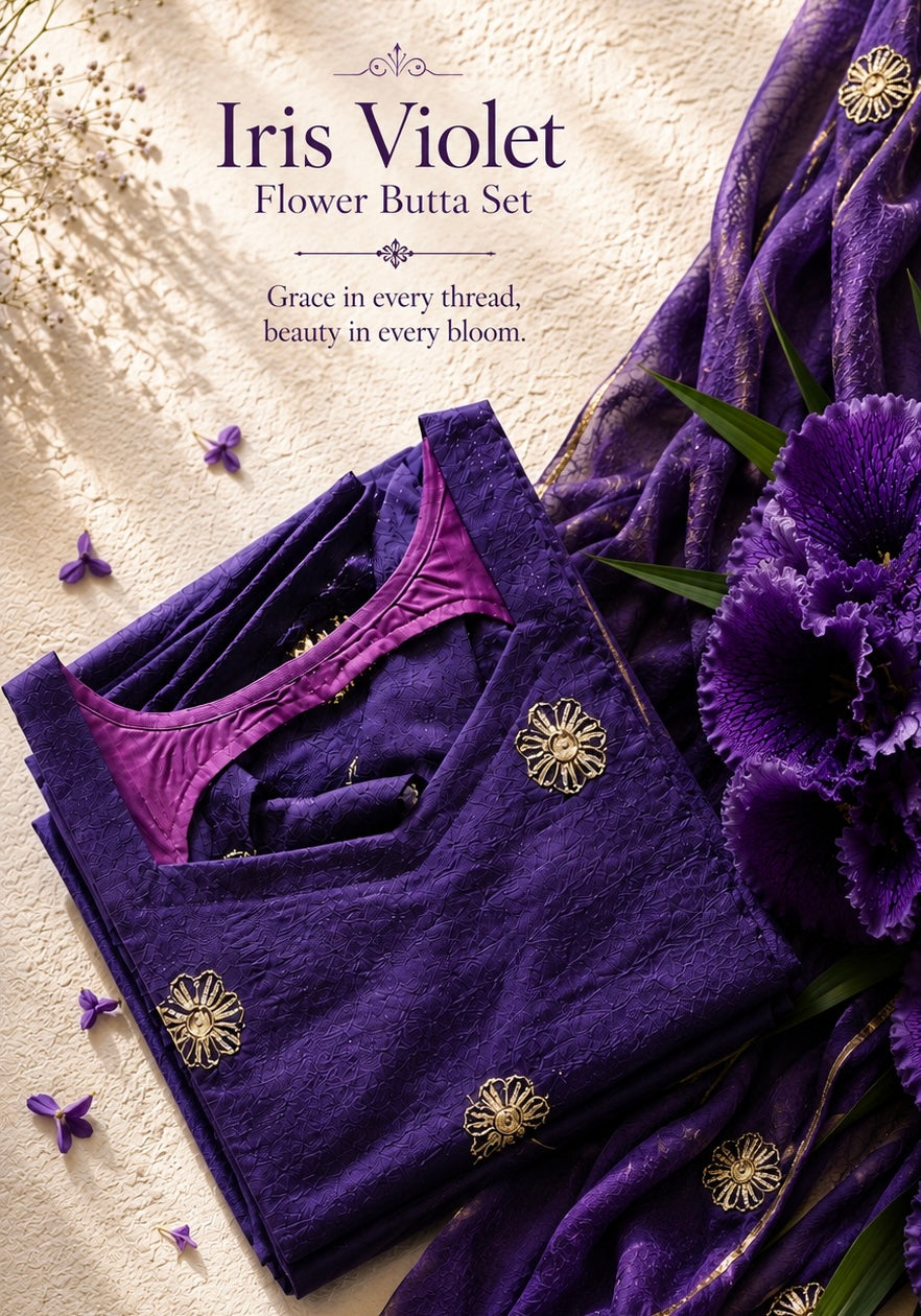 Iris violet flower butta set in Silk – Kurta Set by Dharvi by Rachana