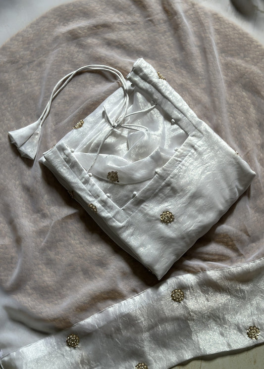 Pearl white butta embroidered kurti set in Space Silk – Kurta Set by Dharvi by Rachana