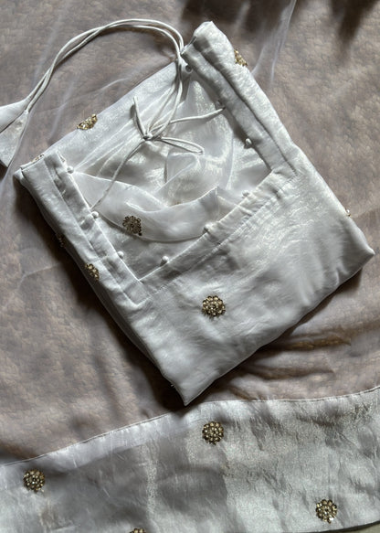 Pearl white butta embroidered kurti set