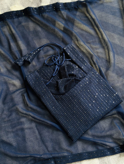 Navy blue sequins embroidered Georgette kurta