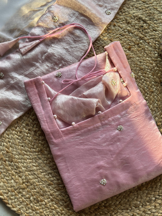 Blush pink butta embroidered kurti set in Space Silk – Kurta Set by Dharvi by Rachana