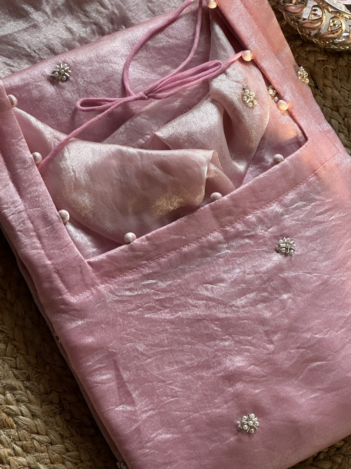 Blush pink butta embroidered kurti set in Space Silk – Kurta Set by Dharvi by Rachana