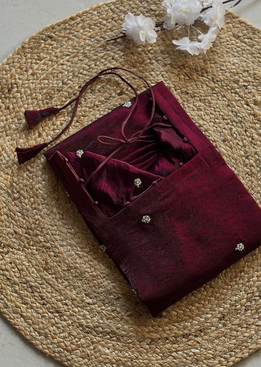Wine butta embroidered kurti in Space Silk – Kurta Set by Dharvi by Rachana