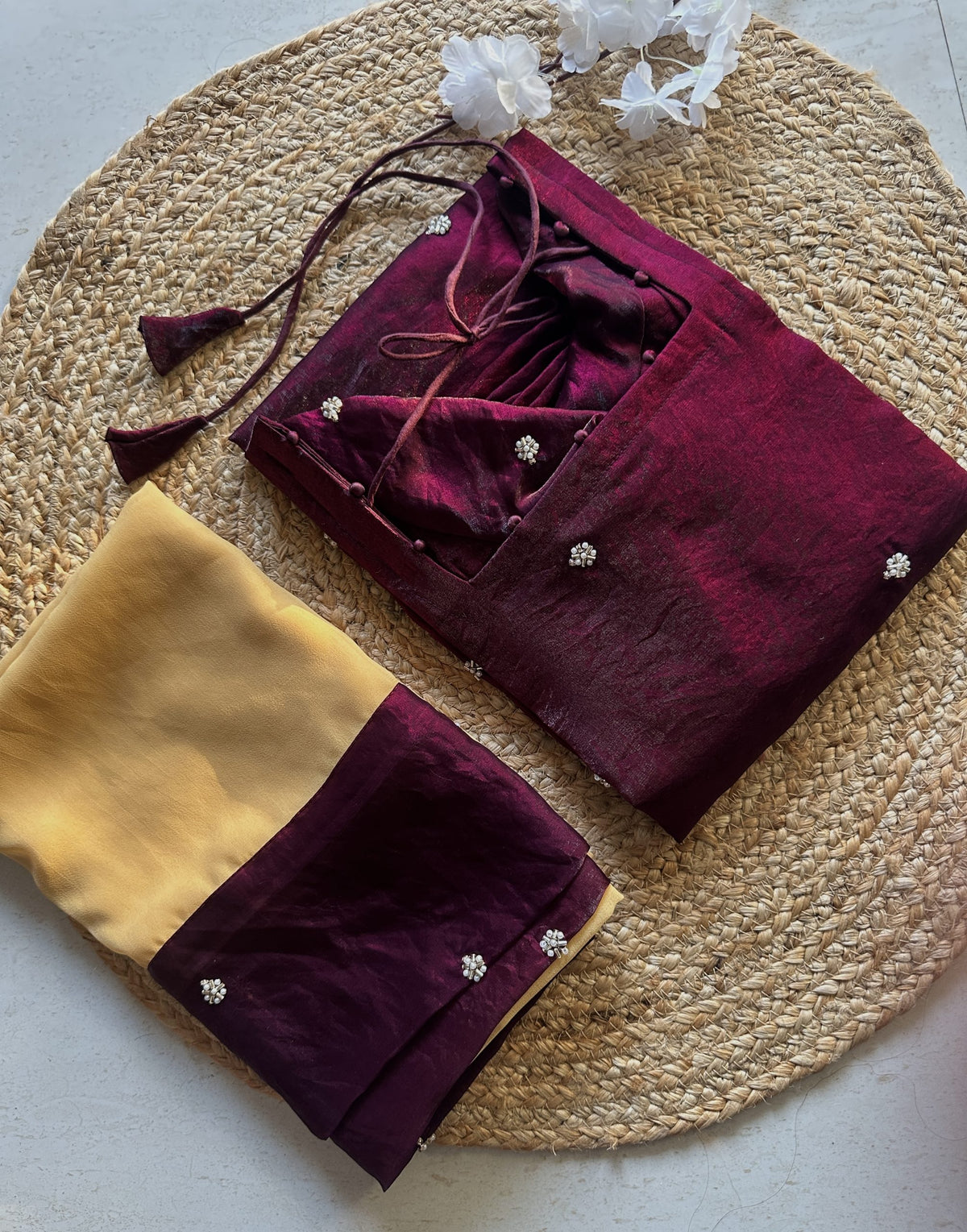 Wine butta embroidered kurti in Space Silk – Kurta Set by Dharvi by Rachana