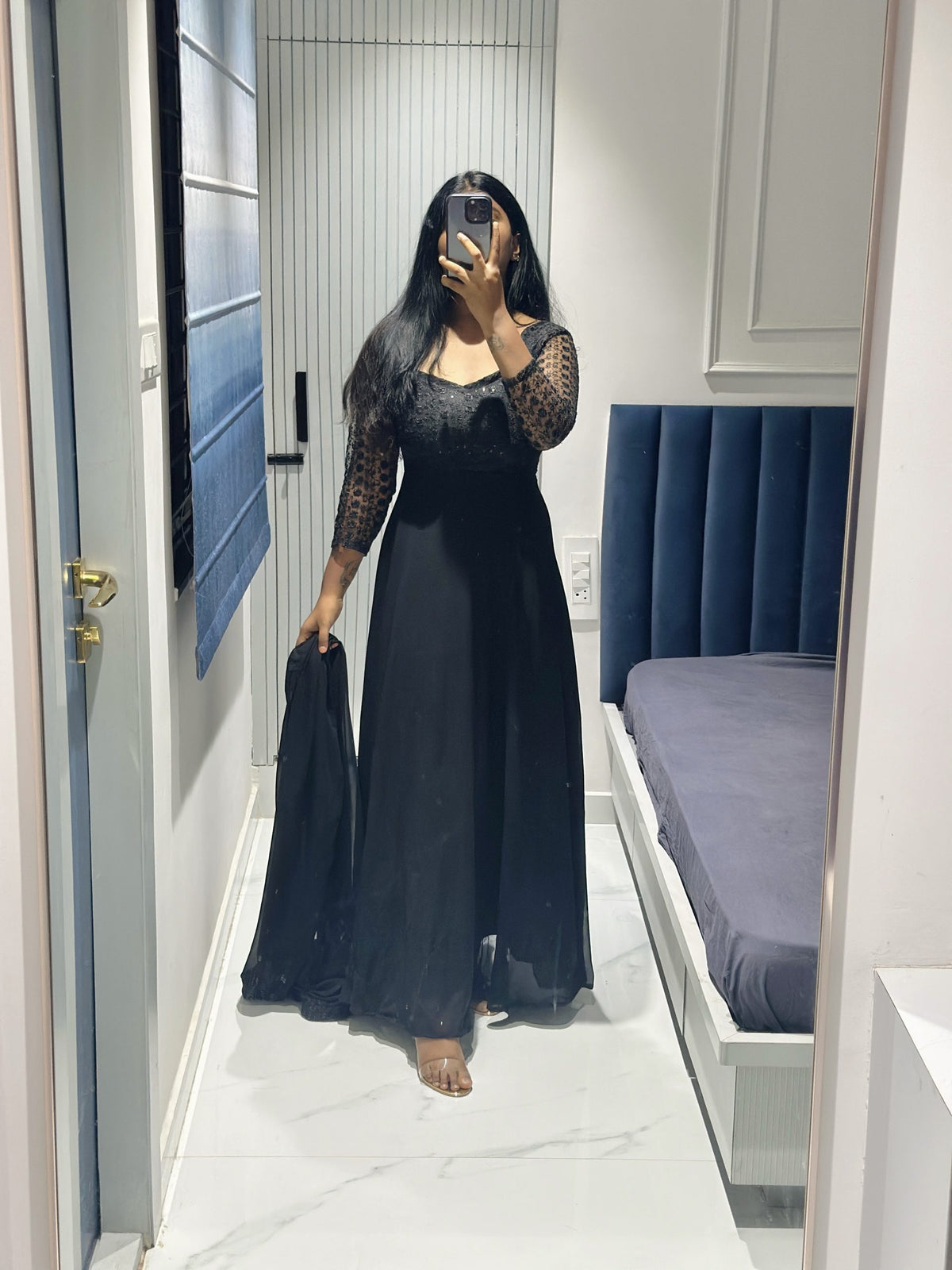 Black sequins Anarkali set in Georgette – Anarkali Set by Dharvi by Rachana