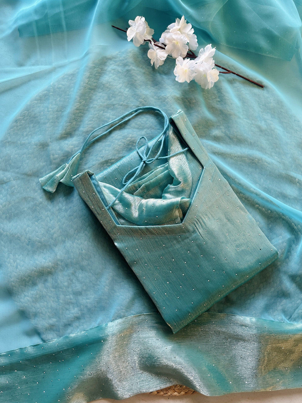 Light blue viscose tissue kurti in Viscose Tissue – Kurta Set by Dharvi by Rachana