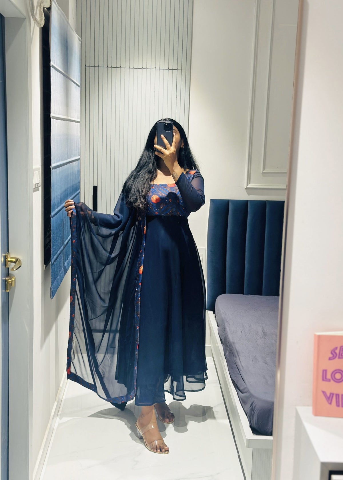 Navy blue Anarkali set in Georgette – Anarkali Set by Dharvi by Rachana