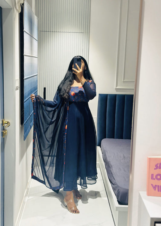 Navy blue Anarkali set in Georgette – Anarkali Set by Dharvi by Rachana