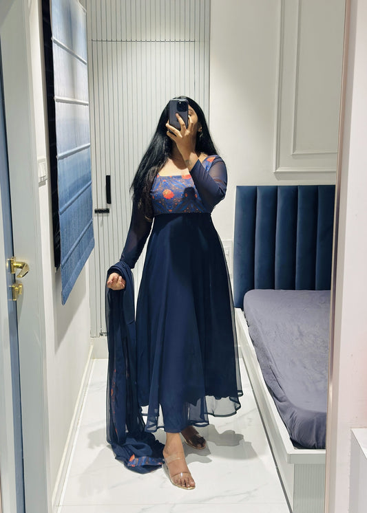 Navy blue Anarkali set in Georgette – Anarkali Set by Dharvi by Rachana (view 2)