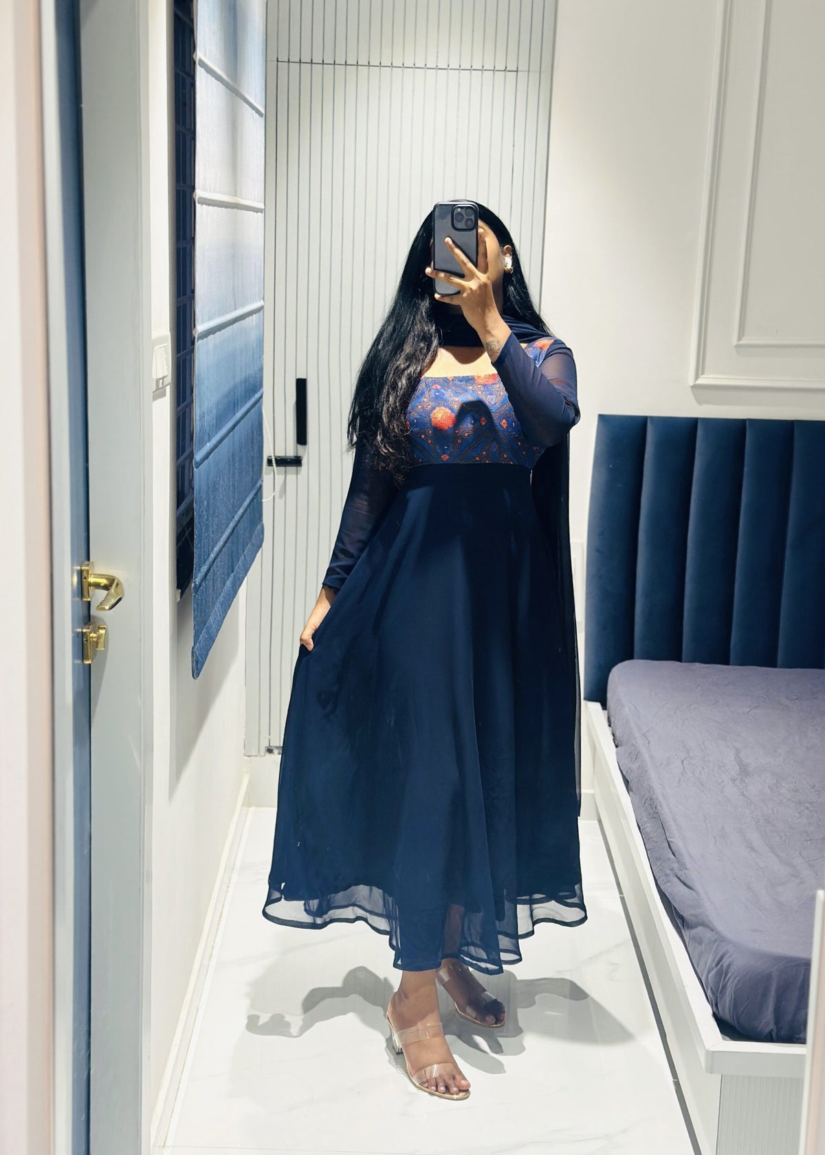 Navy blue Anarkali set in Georgette – Anarkali Set by Dharvi by Rachana