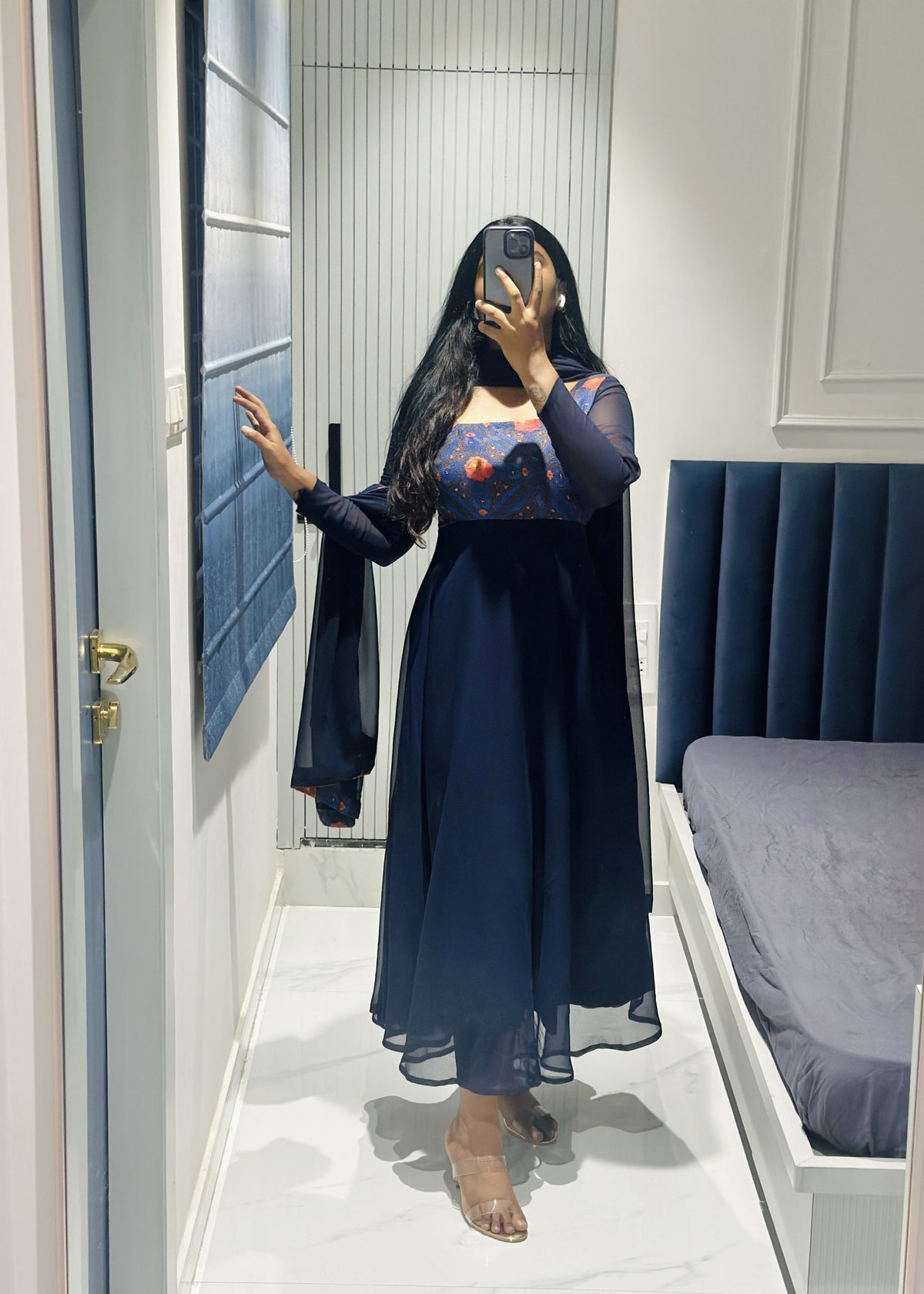 Navy blue Anarkali set in Georgette – Anarkali Set by Dharvi by Rachana