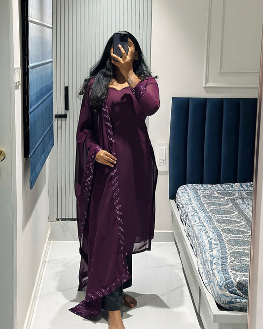 Grape plain chiffon set in Chiffon – Kurta Set by Dharvi by Rachana