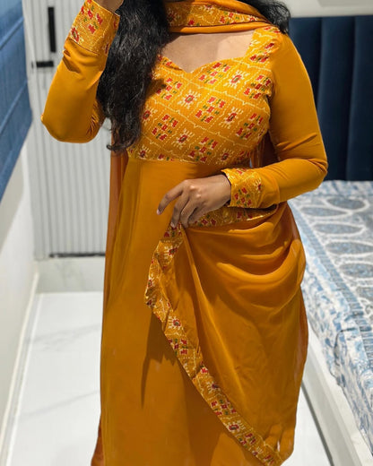 Mustard yellow yoke design kurti