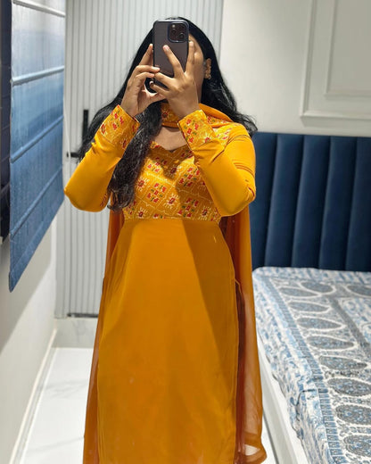 Mustard yellow yoke design kurti