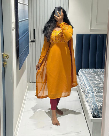 Mustard yellow yoke design kurti