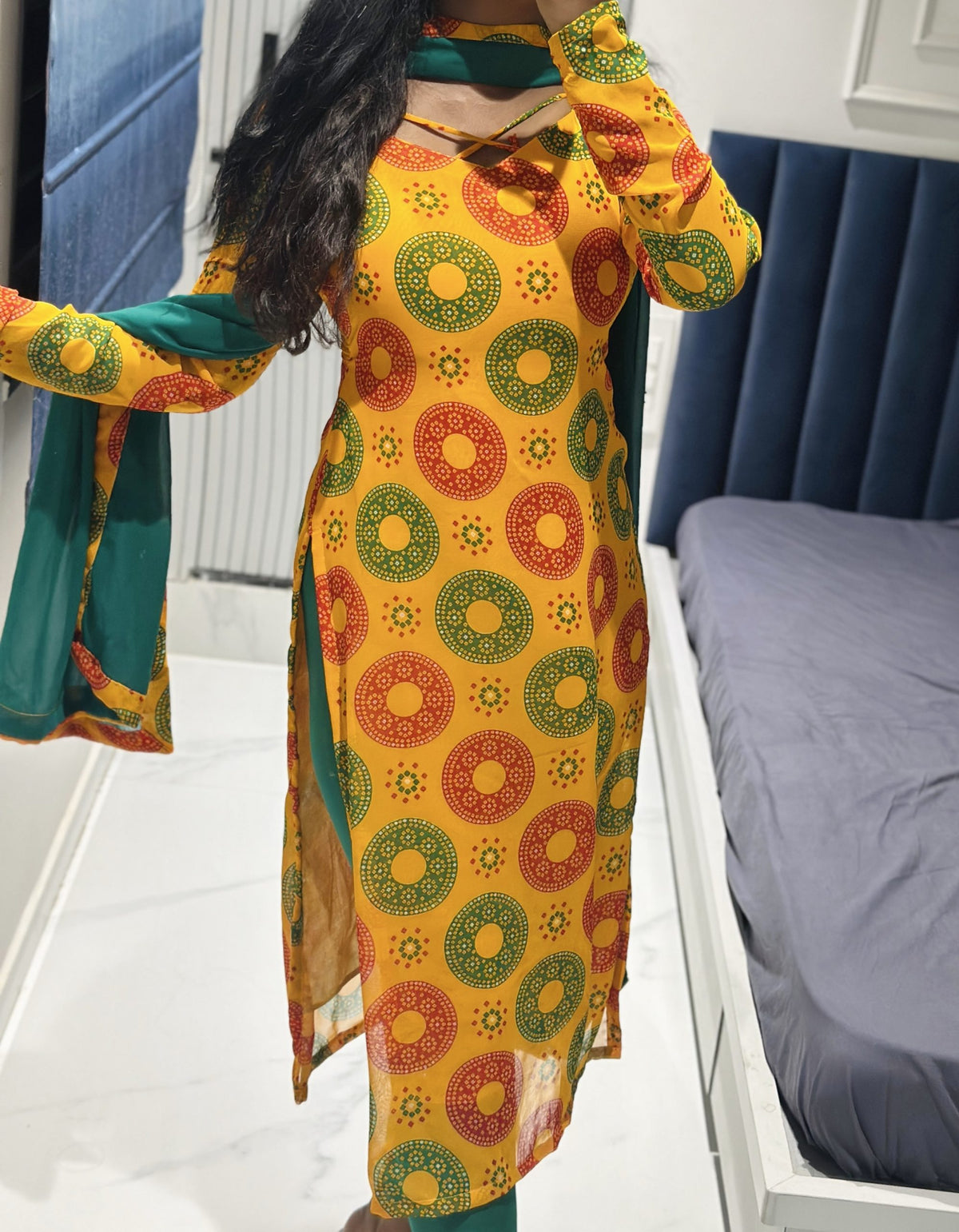 Yellow chiffon set in Chiffon – Kurta Set by Dharvi by Rachana (view 2)