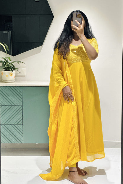 Bright yellow sequins Anarkali set