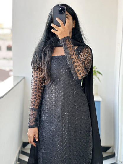 Black sequins embroidered kurti set