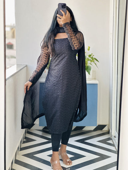Black sequins embroidered kurti set