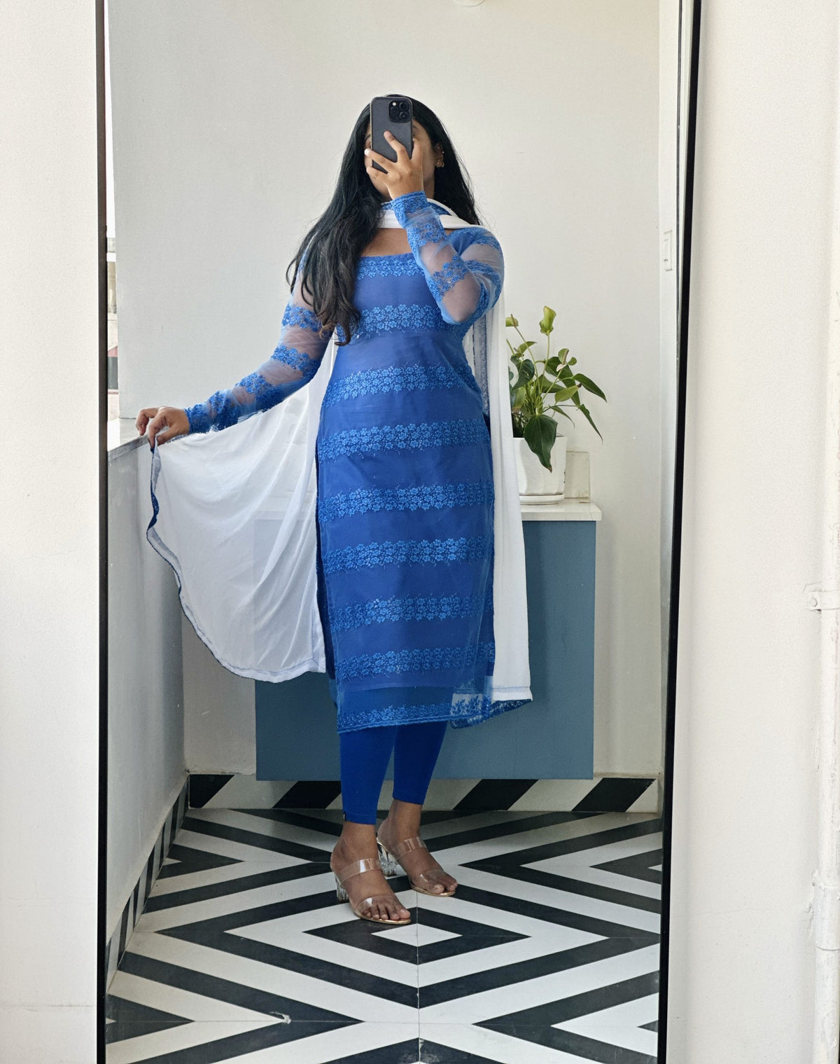 Royal blue sequins embroidered kurti set in Georgette Net – Kurta Set by Dharvi by Rachana (view 3)