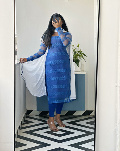 Royal blue sequins embroidered kurti set