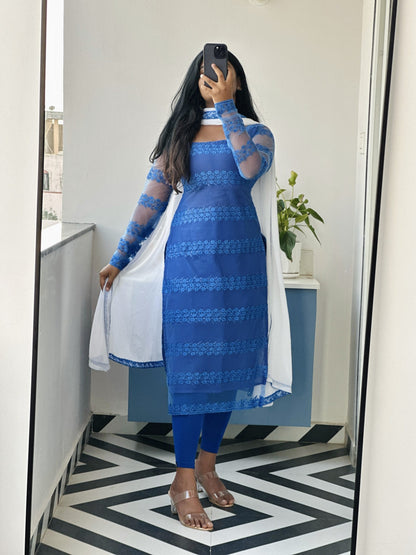 Royal blue sequins embroidered kurti set