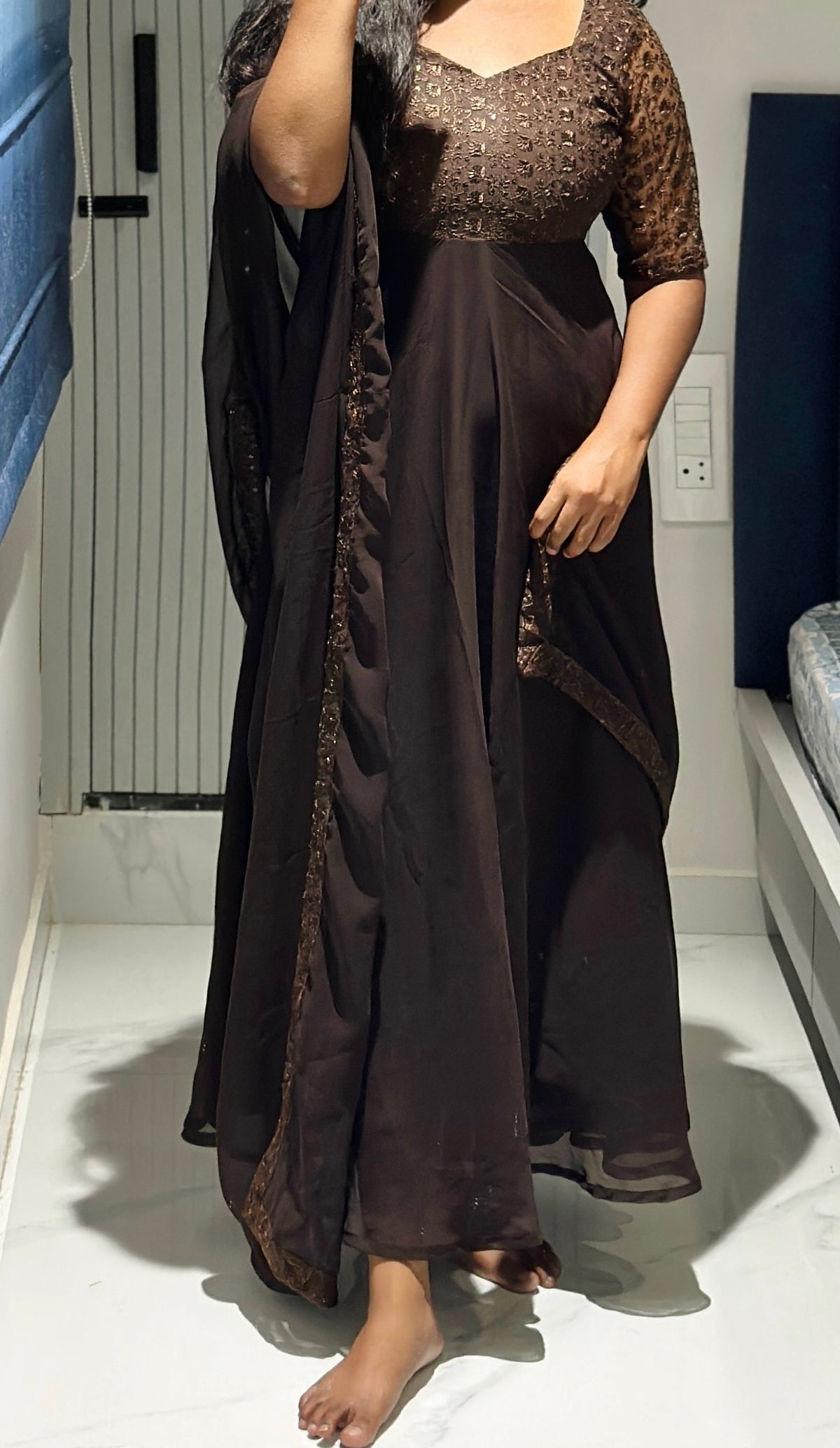 Chocolate brown anarkali set in Georgette – Anarkali Set by Dharvi by Rachana