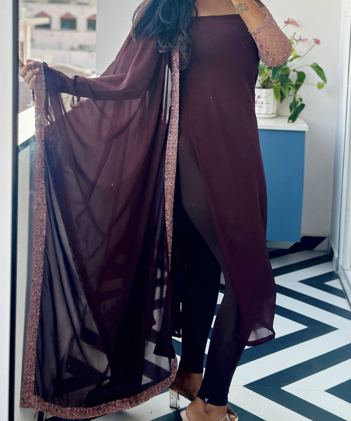 Coffee brown chiffon set in Chiffon – Kurta Set by Dharvi by Rachana