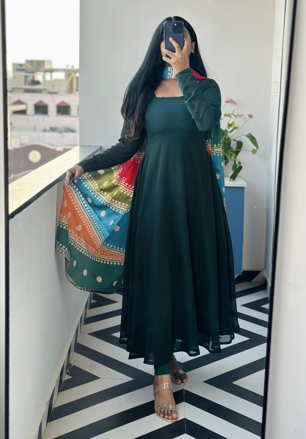 Dark green Anarkali set in Georgette – Anarkali Set by Dharvi by Rachana