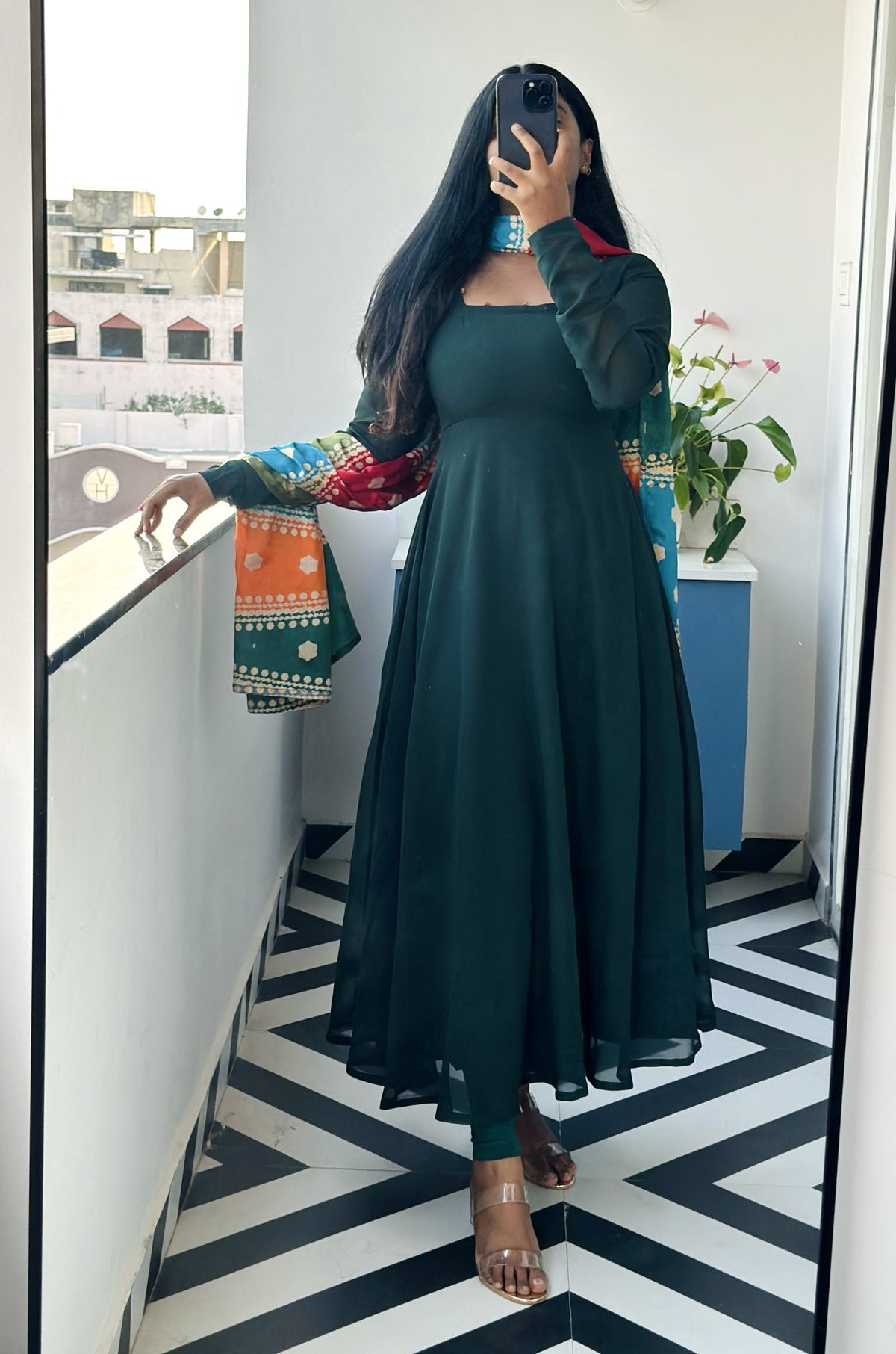 Dark green Anarkali set in Georgette – Anarkali Set by Dharvi by Rachana (view 3)