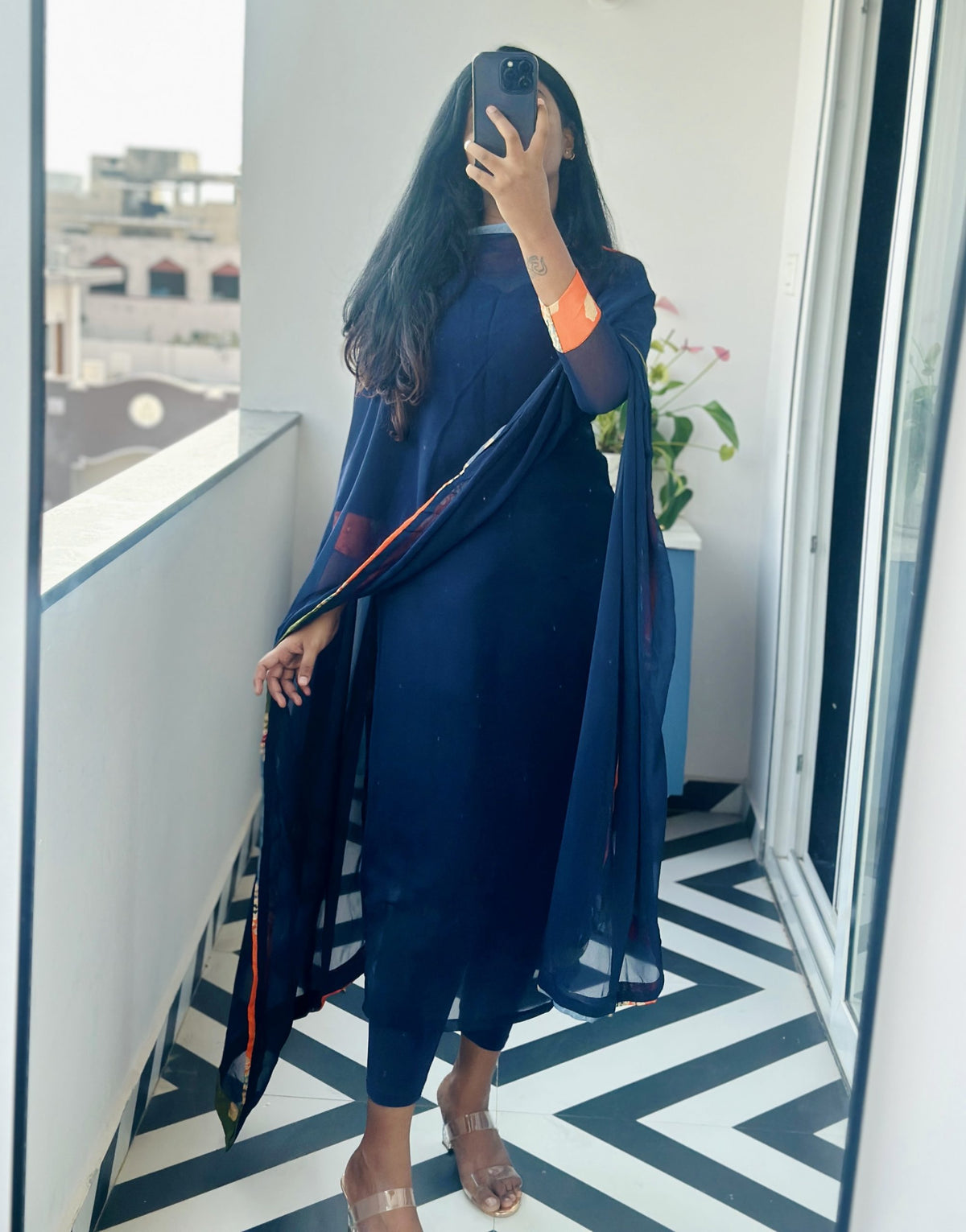 Navy blue chiffon set in Chiffon – Kurta Set by Dharvi by Rachana