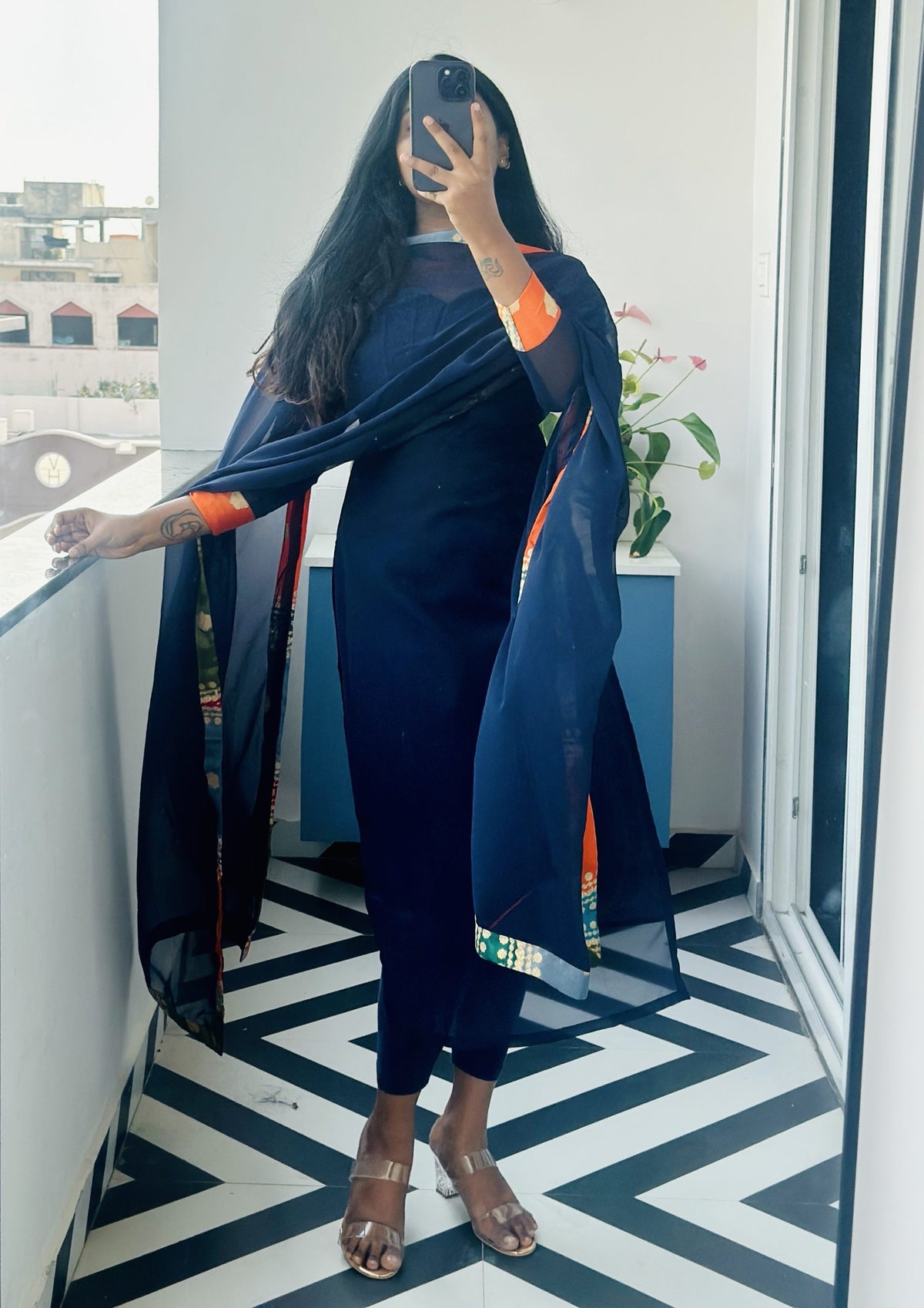 Navy blue chiffon set in Chiffon – Kurta Set by Dharvi by Rachana