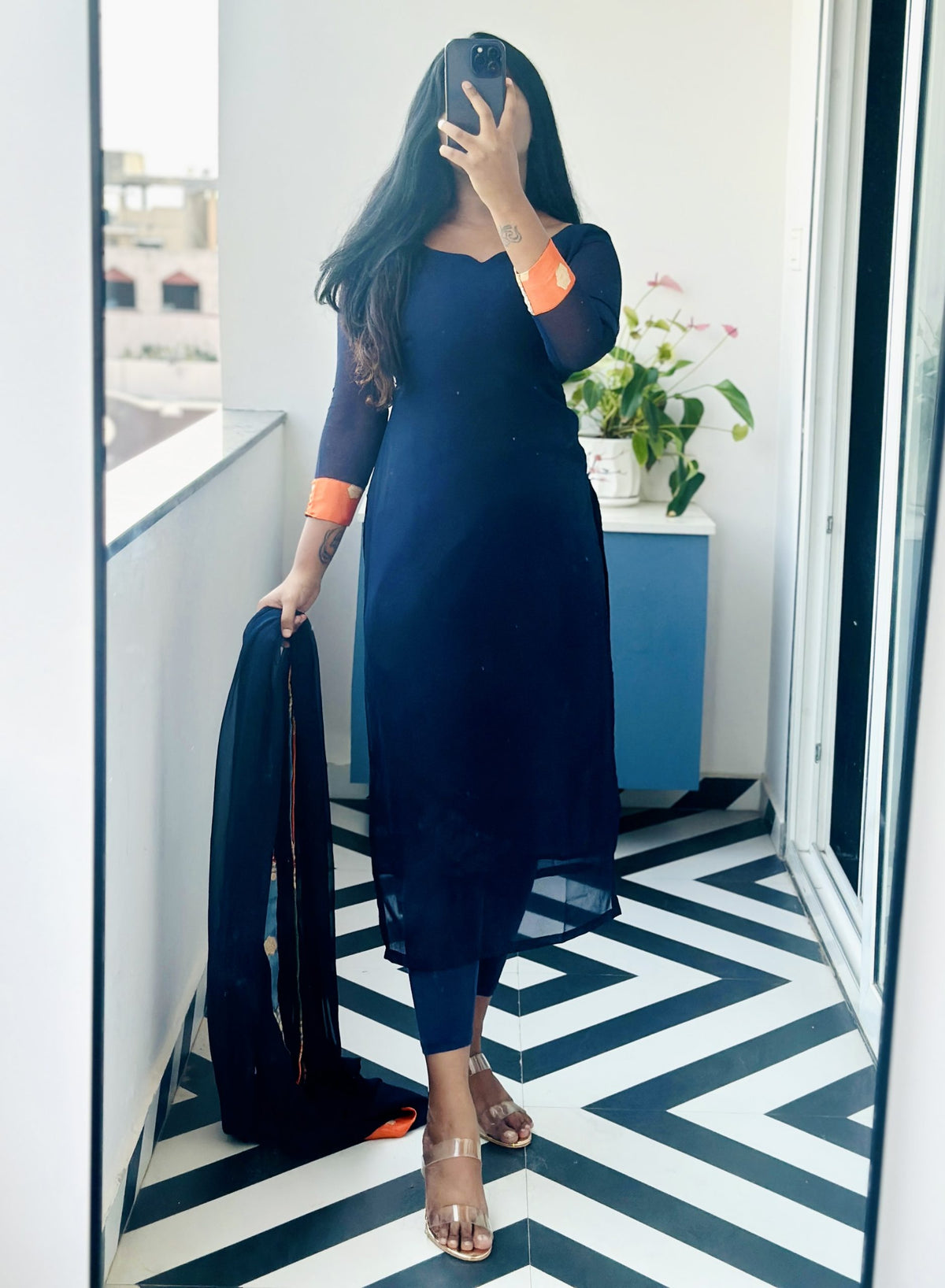 Navy blue chiffon set in Chiffon – Kurta Set by Dharvi by Rachana
