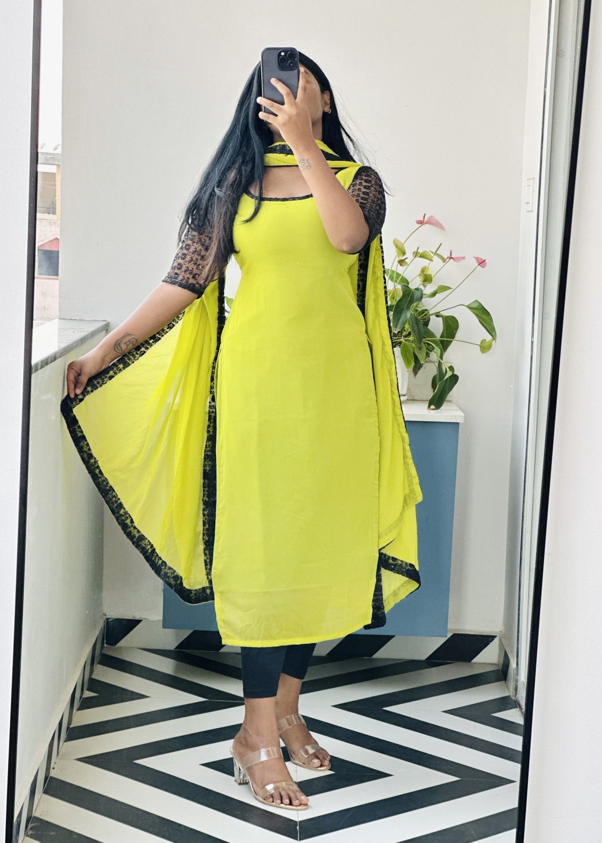 Greenish yellow kurti in Soft Georgette – Kurta Set by Dharvi by Rachana