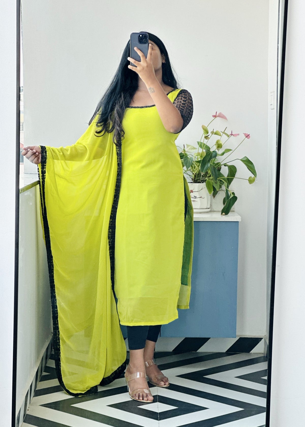Greenish yellow kurti in Soft Georgette – Kurta Set by Dharvi by Rachana