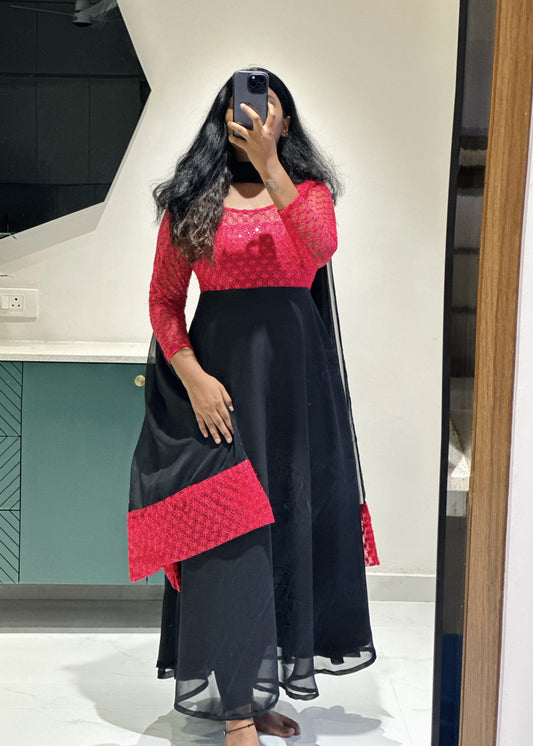 Peach black Anarkali set in Georgette – Anarkali Set by Dharvi by Rachana