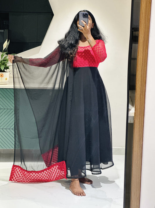 Peach black Anarkali set in Georgette – Anarkali Set by Dharvi by Rachana (view 2)